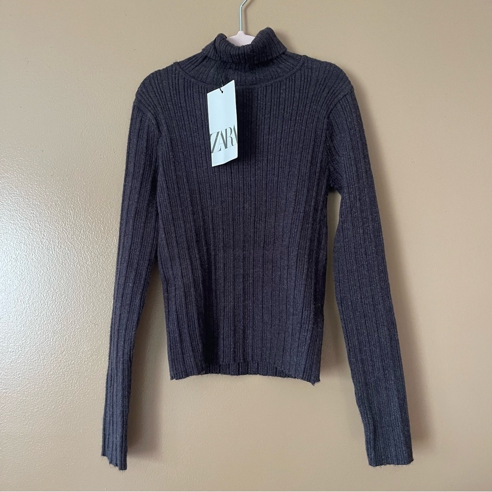 Zara Gray Ribbed Turtleneck Sweater size 8-9 new with tags